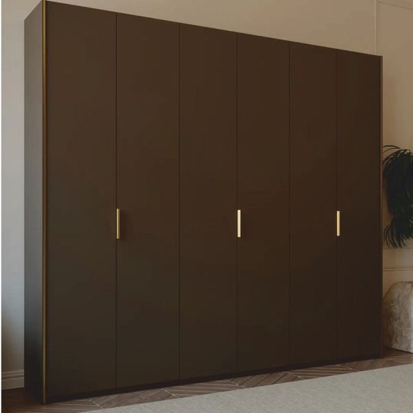 Casa Padrino Luxus Schlafzimmerschrank Dunkelbraun / Messing 273,6 cm - Schlafzimmer Möbel