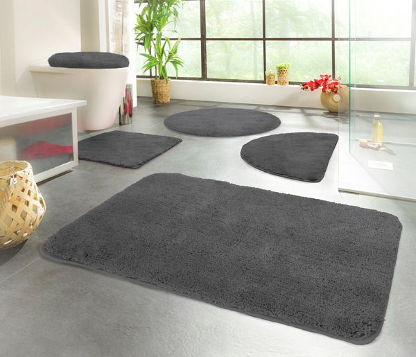 KiNZLER Badematte Chaozhou, Höhe 20 mm, rutschhemmend beschichtet, fußbodenheizungsgeeignet, Polyester, halbrund, 2er-Set halbrund 50x80 cm / rechteckig 60x100 cm, Badteppich, Uni Farben, weich, als rechteckig, rund & Set erhältlich