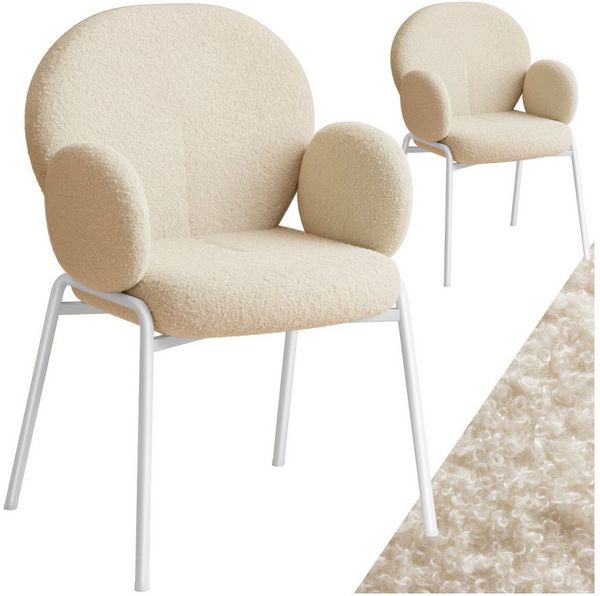 tectake Esszimmerstuhl Stuhl Scandi gepolstert, Bouclé-Stoff (Set, 2 St), Extrem weiche Schaumstoffpolsterung, kuscheligem Bouclé-Stoffüberzug
