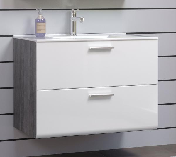 Badmöbel Set Riva weiß Hochglanz und Rauchsilber grau 130 cm Bild 4
