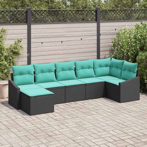 vidaXL Sofa Set mit Kissen 7 pcs Schwarz Poly-Rattan 3346816