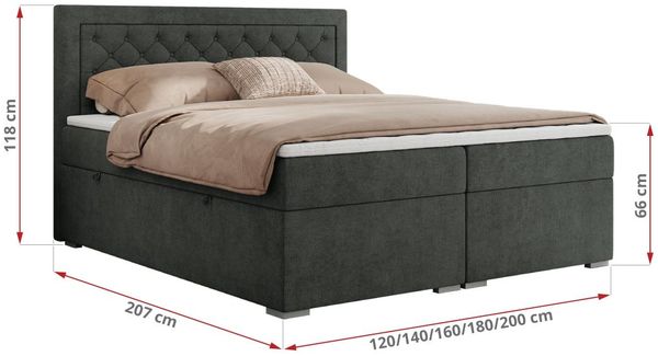 Boxspringbett, Modern Bett mit Multipocket-Matratze und zwei Bettkästen - JASIR - 120 x 200 cm - Dunkelgrau Stoff - H3 Bild 5