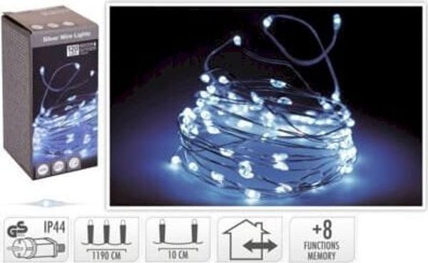 KMTP Weihnachtsbaumbeleuchtung Weihnachtsbeleuchtung auf Silberdraht 120 LED kaltweiß Programmierer dekorative Lichter