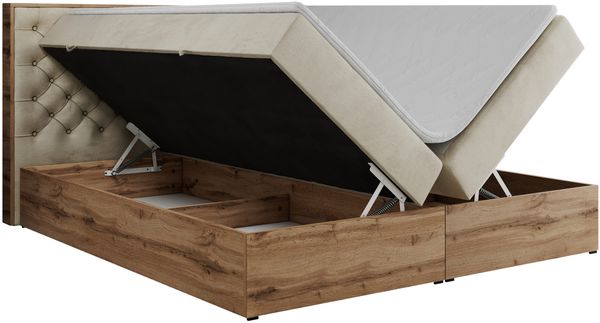 Boxspringbett mit Multipocket-Matratze und Zwei Bettkästen, Doppelbett mit Stauraum - ALBERO 3 - 140 x 200 cm - Beige Velours - H4 Bild 5