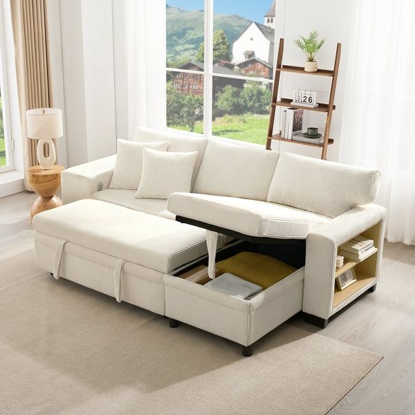STILVORA Ecksofa Klappsofa mit Schlaffunktion,L-förmiges umbaubares Sofa mit USB&Kissen, Freizeitsofa, 3-Sitzer-Umbausofa mit Seitenablagen und Stauraum