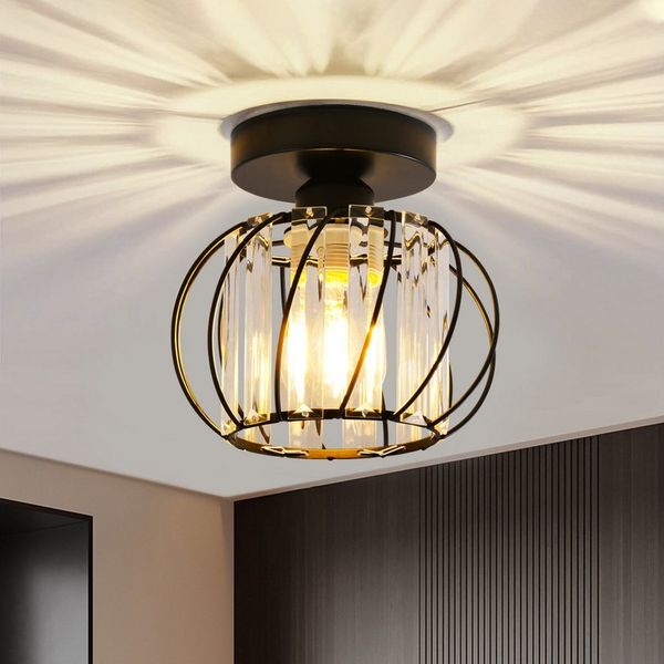POPOLIC Deckenleuchte Moderne Kristall-Deckenlampe, Mini-Deckenleuchten aus Kristall, Halogen, LED wechselbar, Glühlampe, Schwarz-Kristall Leuchte, E27-Kronleuchter für Wohnzimmer, Flur