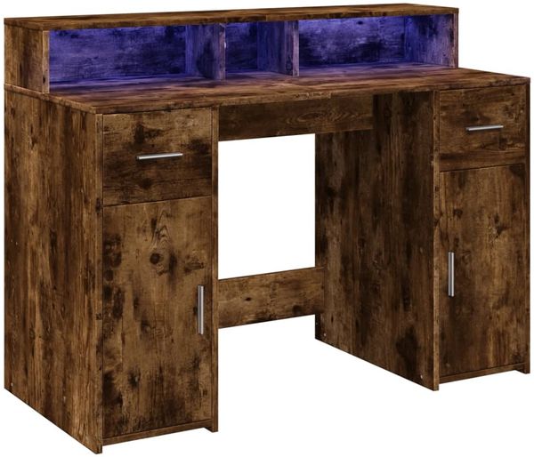 vidaXL LED-Schreibtisch Räuchereiche 120x55x91 cm Holzwerkstoff 3309415 Bild 5