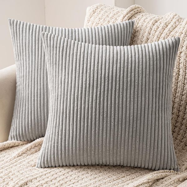MIULEE 2er Set Kissenbezüge Kord Kissenhülle Dekorative Kissenbezug Sofakissen Couchkissen Dekokissen Zierkissenbezug Deko Kissenhülle mit Verstecktem Reißverschluss 50x50 cm Hellgrau