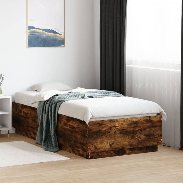 vidaXL Bettgestell Räuchereiche 90x190 cm Holzwerkstoff 3209755