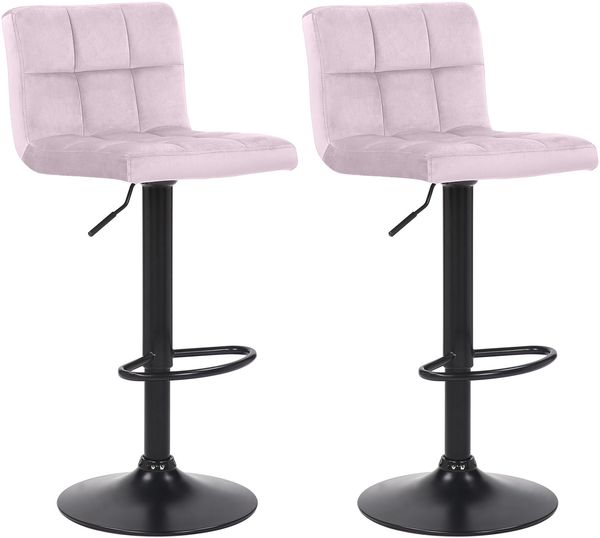 2er Set Barhocker RIVAN - Samt Rosa 40x40x85 cm | Barstuhl Mit Lehne Tresenhocker Tresenstuhl Kneipenhocker Kneipenstuhl