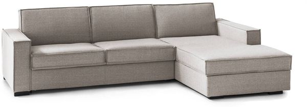 Dmora Schlafsofa mit Halbinsel Afar, Sofa mit drehbarer Öffnung, Aufbewahrungshalbinsel rechts, schmale Armlehnen, 100 % Made in Italy, cm 260 x 95 x 90 cm, Taupe