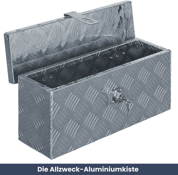 Aluminiumbox mit Deckel - Abschließbar | Alubox Deichselbox Alu Anhängerbox Werkzeugkiste Metall Transportbox Metallkiste, 48,5x14x20cm Silber Bild 2
