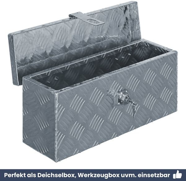 Aluminiumbox mit Deckel - Abschließbar | Alubox Deichselbox Alu Anhängerbox Werkzeugkiste Metall Transportbox Metallkiste, 48,5x14x20cm Silber Bild 6