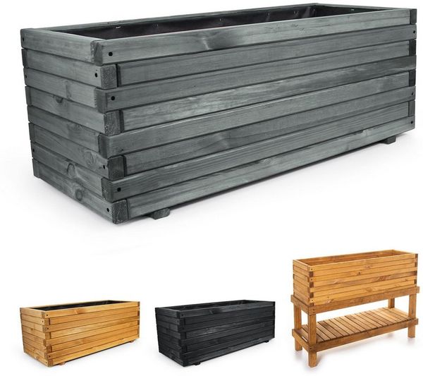 BooGardi Pflanzkübel groß außen & innen mit Vlies · Blumenkasten XXL (Pflanzkasten rechteckig · 90 cm lang anthrazit), 10 Größen · Hochbeet · Holz · für Garten, Balkon & Terrasse