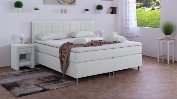 Meisterbetten Boxspringbett Inka 140x200 in WT-Weiss, Matratzenbezug Nano, Komfortschaum-Topper