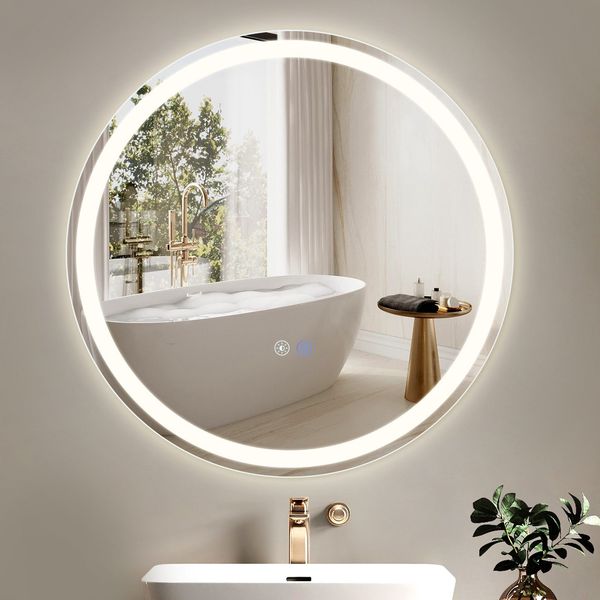 ZMH Beleuchteter Badezimmerspiegel – rund, 60 cm, LED, Wandmontage, Touch-Schalter, beschlagfrei, IP44, einstellbar 3000 K – 6500 K