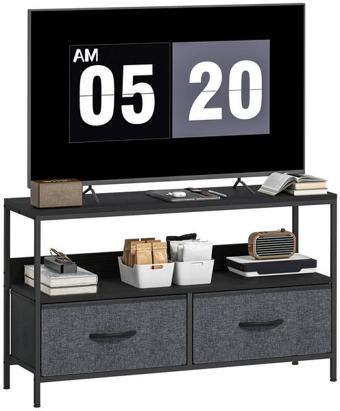 HOMCOM TV-Board mit 2 Schubladen, offenem Fach (TV Schrank, 1 St, Lowboard), für Wohnzimmer, Schwarz+Dunkelgrau, 98 x 29 x 56 cm