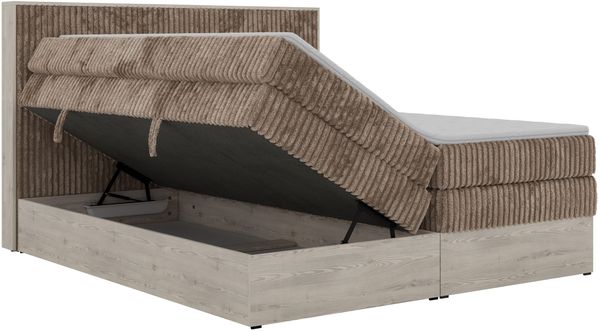 Boxspringbett mit Bettkasten NORDIC KING 200 x 200 cm, 7-Zonen Multipocket-Matratzen H4 und Topper T25, zwei Bettkästen, holz Optik, gepolstertes Kopfteil - Braun Cord Bild 8