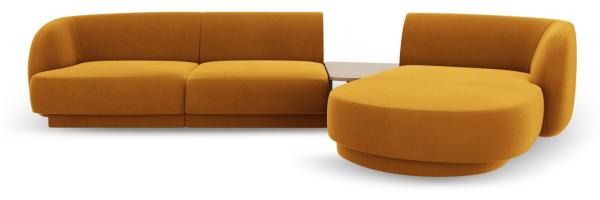 Micadoni Modulares Sofa Miley mit Recamiere 3-Sitzer Rechts Samtstoff Bluvel Gelb