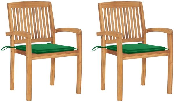 vidaXL Gartenstühle 2 Stk. mit Grünen Kissen Massivholz Teak 3063257
