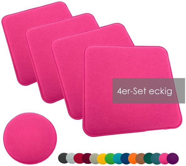 heimtexland ® Sitzkissen Set Filz Stuhlkissen Stuhlauflage Filzkissen Stuhl Polster Kissen Typ631 4er Set 35 x 35 cm Eckig Pink
