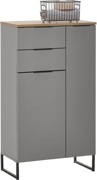 DENVER Badezimmer Kommode in Grau / Evoke Eiche Optik FSC-zertifiziert - Badezimmerschrank Bad Schrank mit viel Stauraum - 60 x 106 x 32 cm (B/H/T)