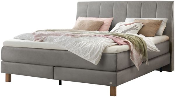 Reina Boxspringbett grau Eiche MassivholzPolyester 214cm x 163cm x 115cm