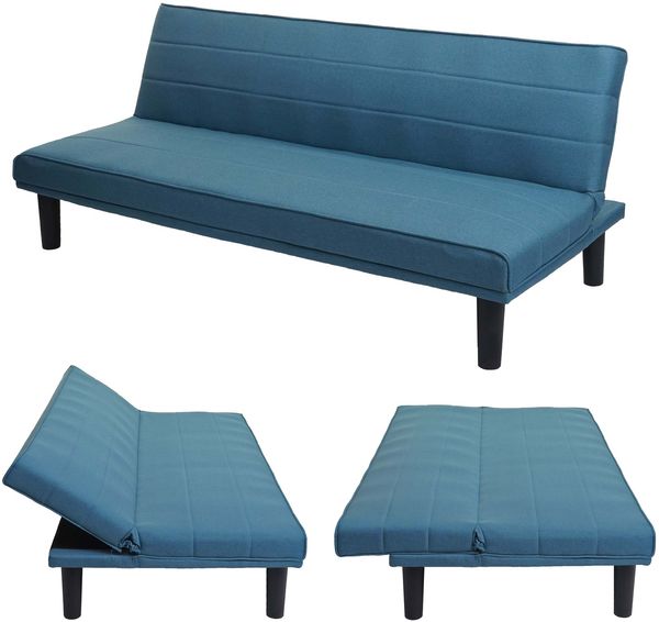 Schlafsofa HWC-J17, Couch Klappsofa Gästebett Bettsofa, Schlaffunktion Stoff/Textil 165cm ~ türkis-blau