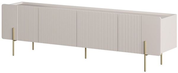 Lomadox Lowboard MEAFORD-141, in Kaschmir, grifflos, Rillenoptik, Metallbeine goldfarben