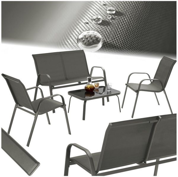 tectake Gartenlounge-Set Sitzgruppe Nora für 4 Personen, Textilene-Gewebe, (Set, 4-tlg), Stabile Gestelle aus pulverbeschichtetem Stahl