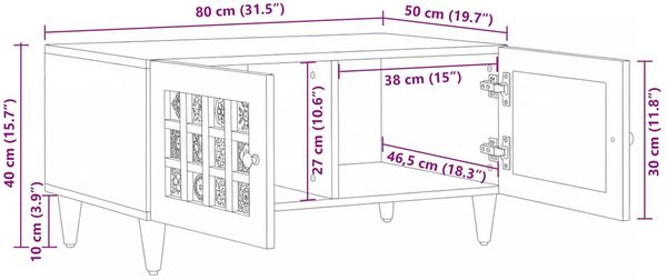 vidaXL Couchtisch Natur 80 x 50 x 40 cm Massivholz Mango 4018265 Bild 11