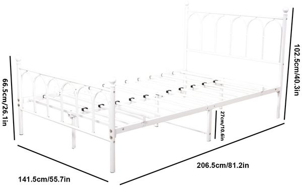 Doppelbett aus Metall mit Lattenrost, 27 cm Stauraum & Aufbewahrungsnetz, 140x200 cm, Weiß Bild 6