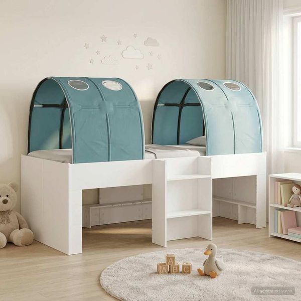 vidaXL Hochbett für Kinder mit Tunnel Weiß und Hellblau Holzwerkstoff 3423534