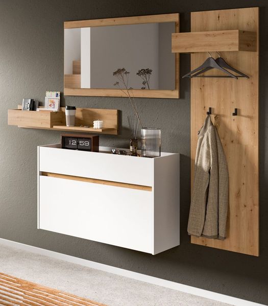 Garderobe Set 4-tlg. Borga in weiß und Eiche 205 cm