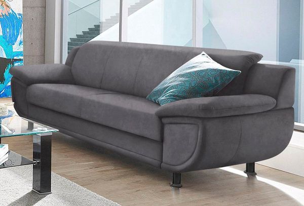 TRENDMANUFAKTUR 3-Sitzer Rondo, Breite 207 cm, breite Armlehnen, Füße schwarz, Big-Sofa wahlweise mit Federkern, in verschiedenen Bezügen bestellbar