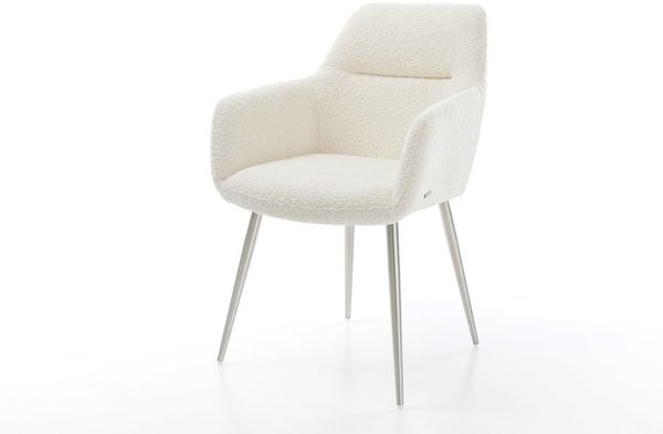 Esszimmerstuhl Pejo-Flex Bouclé Weiß 4-Fuß konisch Edelstahl Taschenfederkern