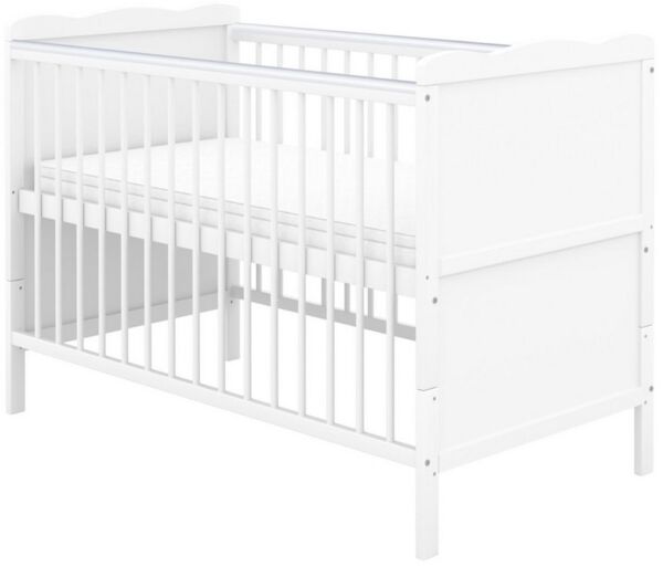Baby-Delux Babybett Max, Kinderbett 60x120 cm weiß höhenverstellbar mit Beißschienen Matratze