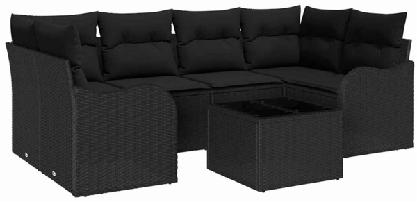 vidaXL Garten-Sofa-Set 7 pcs Schwarz Poly-Rattan und Stahl und Glas 3354272