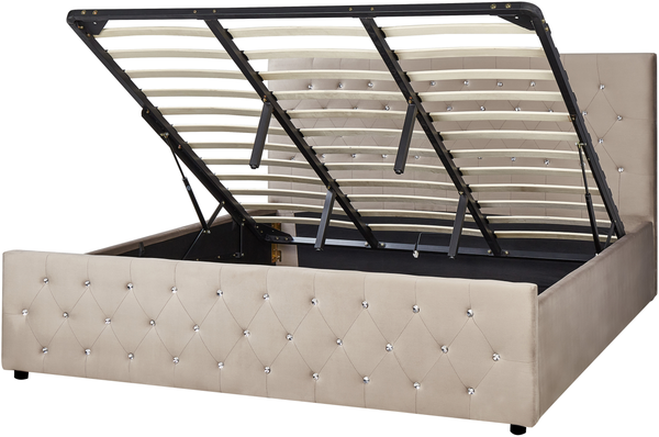 Bett mit Stauraum AMIENS 180 x 200 cm Samtstoff Taupe