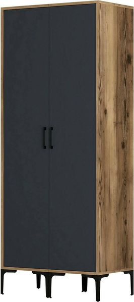 Dmora Kleiderschrank 2 Türen Acate, Schlafzimmermöbel, Schrank, Garderobe, 80x201h48 cm, Walnuss und Anthrazit