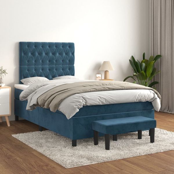 vidaXL Boxspringbett mit Matratze Dunkelblau 120x200 cm Samt 3138017