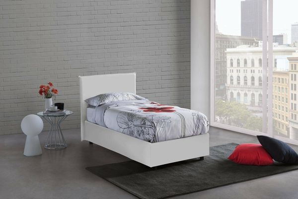 Talamo Italia - Einzelbett Christine, Bettkasten mit Kunstlederbezug, 100 % Made in Italy, Öffnung vorne, geeignet für Matratzen 90x200 cm, Weiß