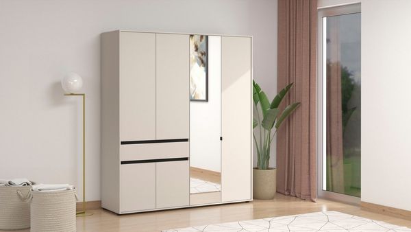 INOSIGN Kleiderschrank Corbett, grifflose Optik, FSC-zertifziert, Made in Europe (138 oder 182,5cm breit, 211cm hoch und 54,5cm tief) mit Spiegel, 1 Schublade und Innenausstattung