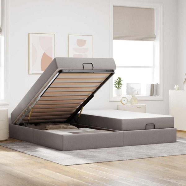 vidaXL Bettgestell mit Speicher Taupe 200 x 200 cm Stoff 3399519 Bild 3