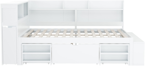 Merax Kinderbett mit Schubladen, Bücherregal & Stauschrank, mit Lattenrost, ohne Matratze, Plywood weiß, 140 x 200 cm Bild 8