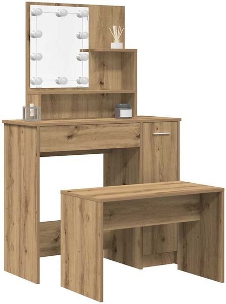 vidaXL Schminktisch-Set mit LED-Leuchten Altholz-Optik Holzwerkstoff 3329185