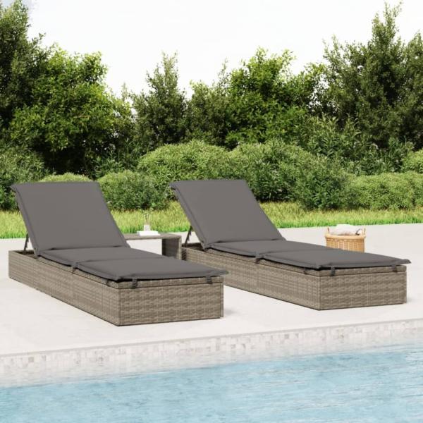 vidaXL Sonnenliege 1 Stk. mit Auflage Grau 201x55x62 cm Poly Rattan 319631