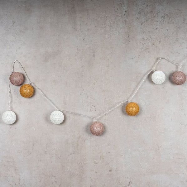 Levandeo® Lichterkette, 10er Lichterkette LED Ø6cm Kugeln Girlande Lampions Baumwolle Gelb