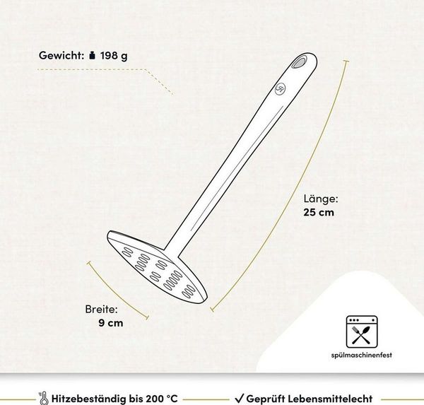 Hoffmann Germany Kartoffelstampfer Püreestampfer Silikon Edelstahl 25 cm anthrazit (1 St), Silikon, Edelstahl, flexible Kante, kratzerfrei, Gemüsestampfer, spülmaschinengeeignet