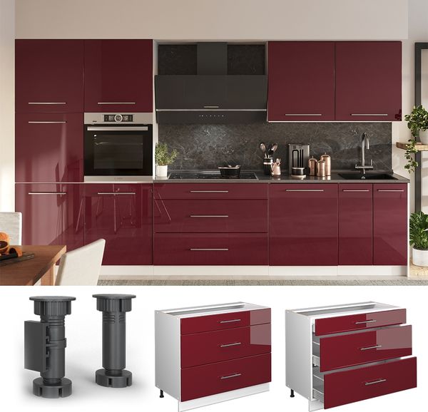 Küchenunterschrank Fame-Line Bordeaux Hochglanz/Weiß 100 cm, AP Marmor Vicco Bild 3